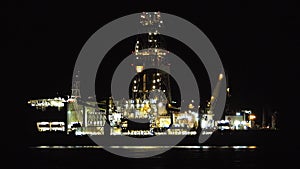 An Fixed Offshore Oil Platform With Night Lights
