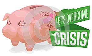 Fixed Piggy Bank with Plaster and Ribbons Promoting Economic Recovery, Vector Illustration