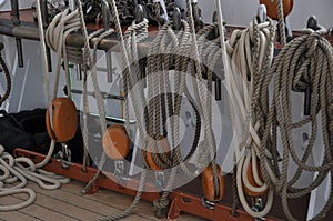 Fixed ropes on sail boat