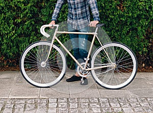 Fixie bike detail in autumn outdoors