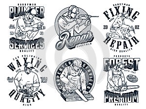Fixing and carpentry monochrome badges set
