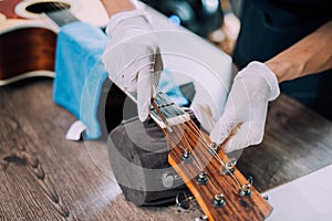 Fixing the guitar neck, Close-up photo