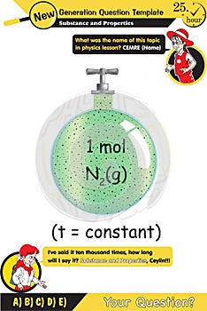 Physics, Substance and properties experiment illÃ¼stration, gas and gas molecules, next generation question template
