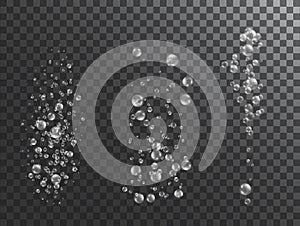 Fizz air bubbles on transparent background isolated. Sparkling oxygen bubbles in water. Realistic underwater background