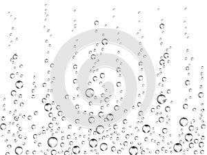 Fizzing air bubbles on white background. Underwater oxygen texture of water or drink. Fizzy bubbles in soda water