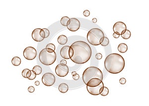Fizzing air chocolate bubbles on white background.