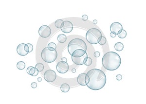 Fizzing air or soap bubbles on white background.