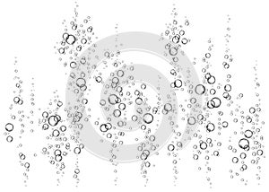 Fizzing air, water or oxygen bubbles on white background.