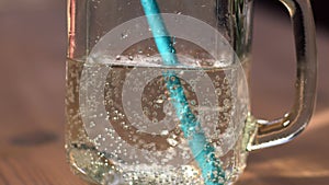 Fizzy soda drink served in glass drinking jar