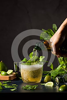 Fizzy sparkling drink with lime