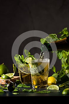 Fizzy sparkling drink with lime