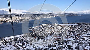 View of TromsÃ¸, surrounding islands and fjords, Fjellheisen, Norway