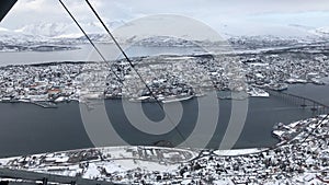 View of TromsÃ¸, surrounding islands and fjords, Fjellheisen, Norway