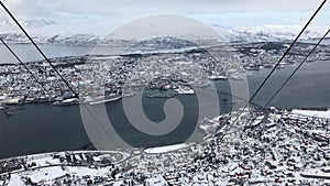 View of TromsÃ¸, surrounding islands and fjords, Fjellheisen, Norway