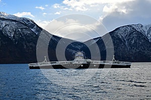 Fjord car Ferry norway in winter cold water dark