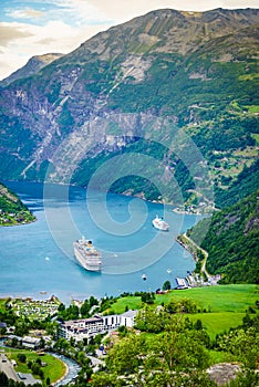 Fjord Geirangerfjord with cruise ship, Norway