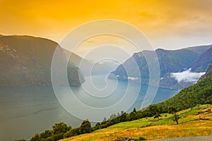 Fjord landscape Aurlandsfjord in Norway