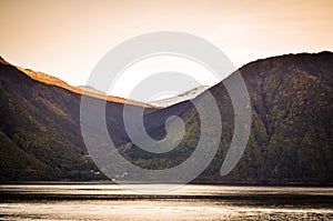 Fjord landscape in norway at the evening