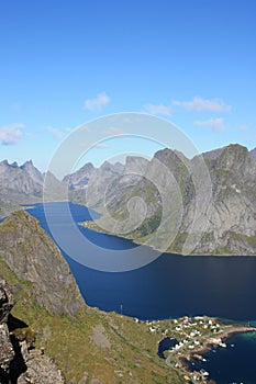 Fjord of Lofoten Islands seen from Reinebringen photo