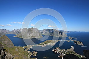 The fjord of Reine in Lofoten and Flakstad island