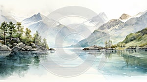 Fjord Of Sweden Watercolor Illustration
