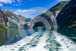 Fjord with the waterfalls Seven Sisters and the Suitor in Norway photo