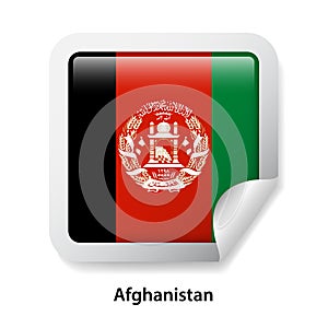 Flag of Afghanistan. Round glossy sticker