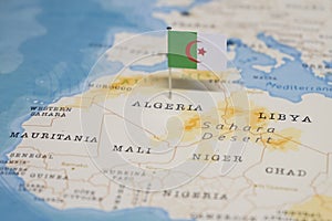 The Flag of algeria in the world map