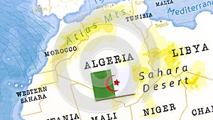 The Flag of Algeria in the World Map