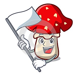 With flag amanita mushroom mascot cartoon