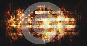 Flag of America burning in flames 3D Rendering