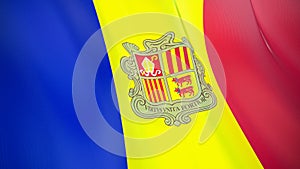 The flag of Andorra. Waving silk flag of Andorra. High quality render. 3D illustration