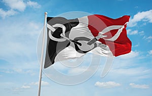 flag of Anglo-Frisian peoples Black Country people at cloudy sky background, panoramic view.flag representing ethnic group or