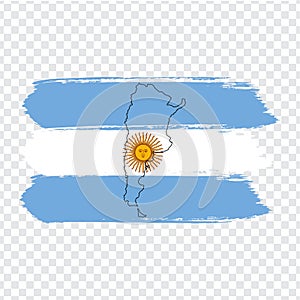 Flag Argentina from brush strokes and Blank map Argentina. High quality map of Argentina and flag on transparent background.