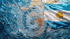 The flag of Argentina displayed on a deep blue backdrop photo