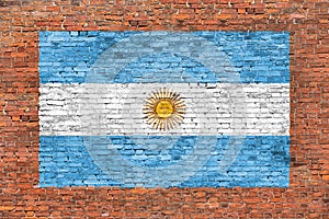 Flag of Argentina painted on brick wall