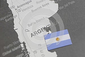 The flag of Argentina placed on Argentina map of world map