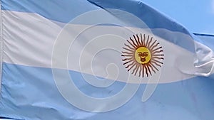 The flag of Argentina waves in the wind in slow motion