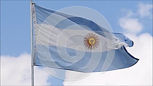 The flag of Argentina waves in the wind in slow motion