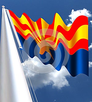 The flag of Arizona consists of 13 rays of red and weld-yellow and the is blue