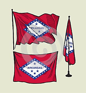 Flag of Arkansas on the wind and on the wall