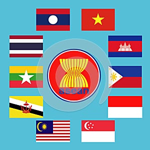 Flag of ASEAN. Association of Southeast Asian Nations and International Trade Membership background vector