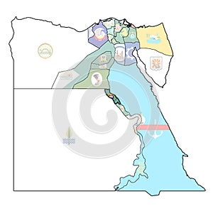 flag of Asyut on map of Egypt Governorates