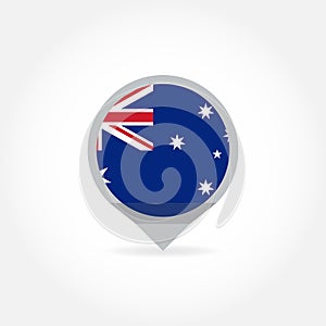 Flag of Australia icon in shape of map pointer or marker. Australian national symbol. Vector illustration.