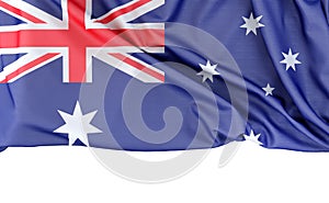 Flag of Australia isolated on white background with copy space below. 3D rendering
