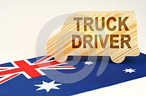 On the flag of Australia is a truck with the inscription - Truck driver