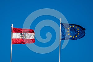 Flag of Austria and the European Union for the EU Council Presidency