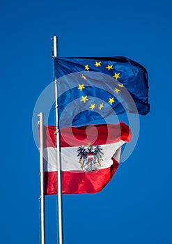 Flag of Austria and the European Union for the EU Council Presidency