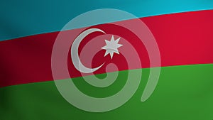 The flag of Azerbaijan flutters in the wind. Symbol of statehood and sovereignty of the country. Testura fabric on the