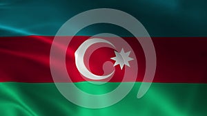 The flag of Azerbaijan flying in the wind.